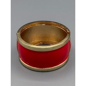 Vintage Red Enamel Gold Tone Wide Hinge Bangle Cuff Bracelet Retro‎ Jewelry